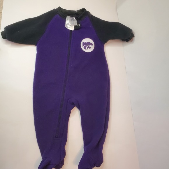 K‎ State Kansas Fleece Sleeper Zip Up Footed PAJAMAS Infant Baby 0-3 Mo Purple - Picture 1 of 4